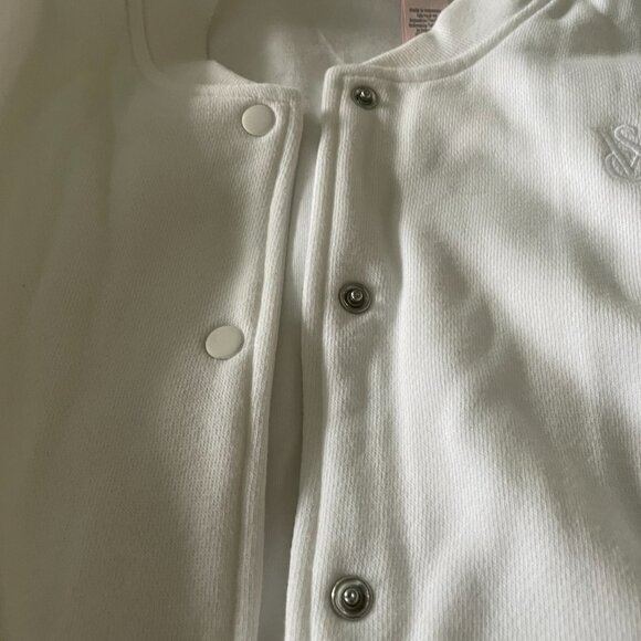 Victoria's Secret Snap Front Cream Fleece Bomber Jacket Large LN - Picture 2 of 6